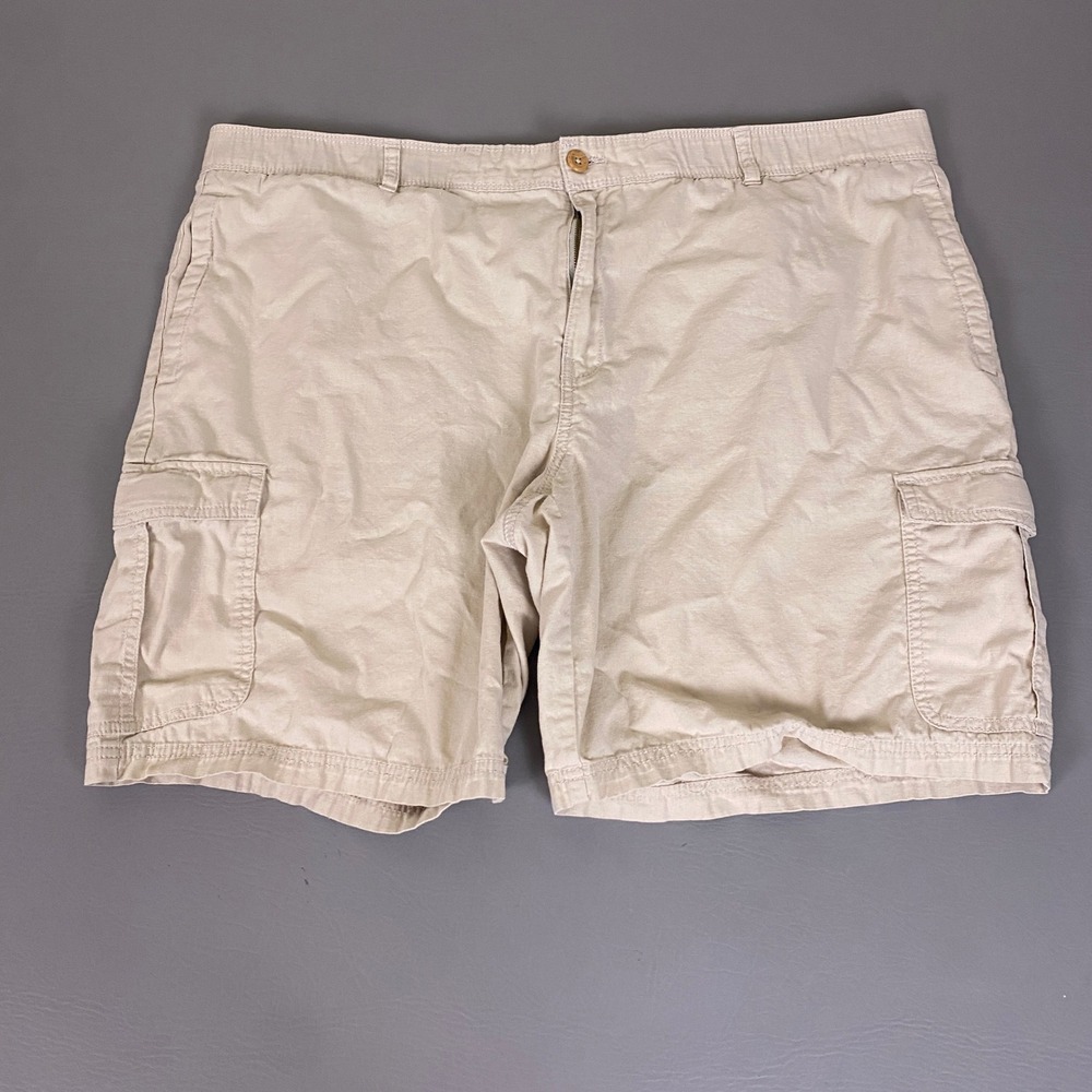 Caribbean Joe Cargo Shorts Men's Size 44 Khaki Cotton Tan Relaxed Fit Casual